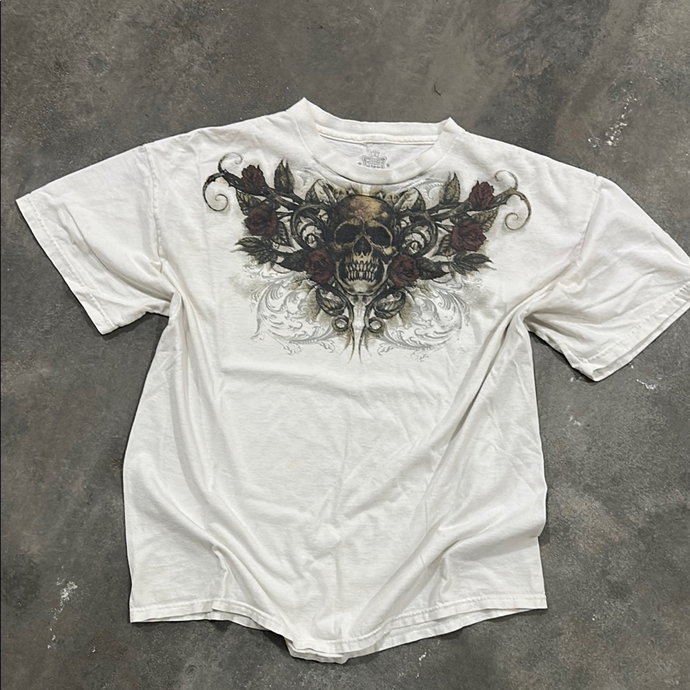 Skull Flowers Roses Affliction MMA Style Short Sleeve Shirt